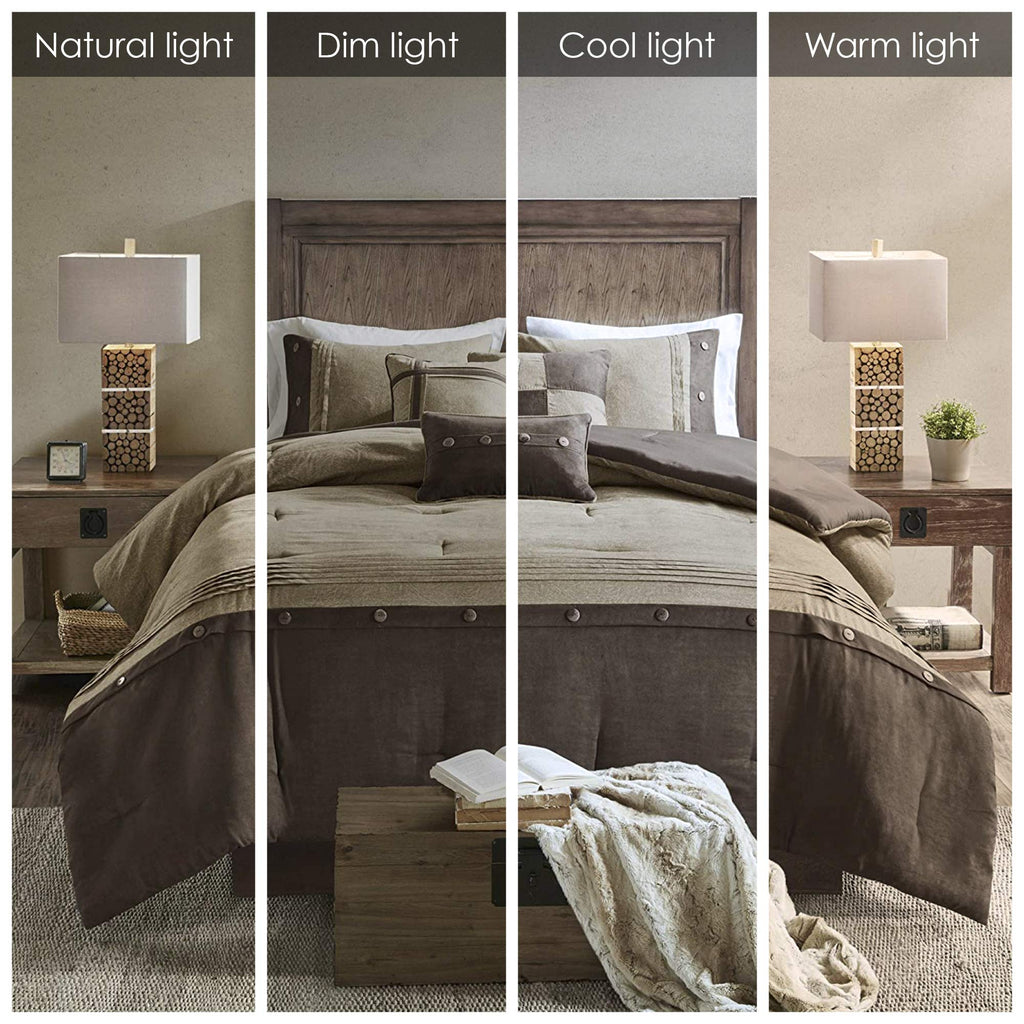 Madison Park Boone Cozy Comforter Set, Faux Suede, Deluxe Hotel Styling All Season Down Alternative Bedding Matching Shams, Decorative Pillow, Queen (90 In X 90 In), Rustic Brown 7 Piece