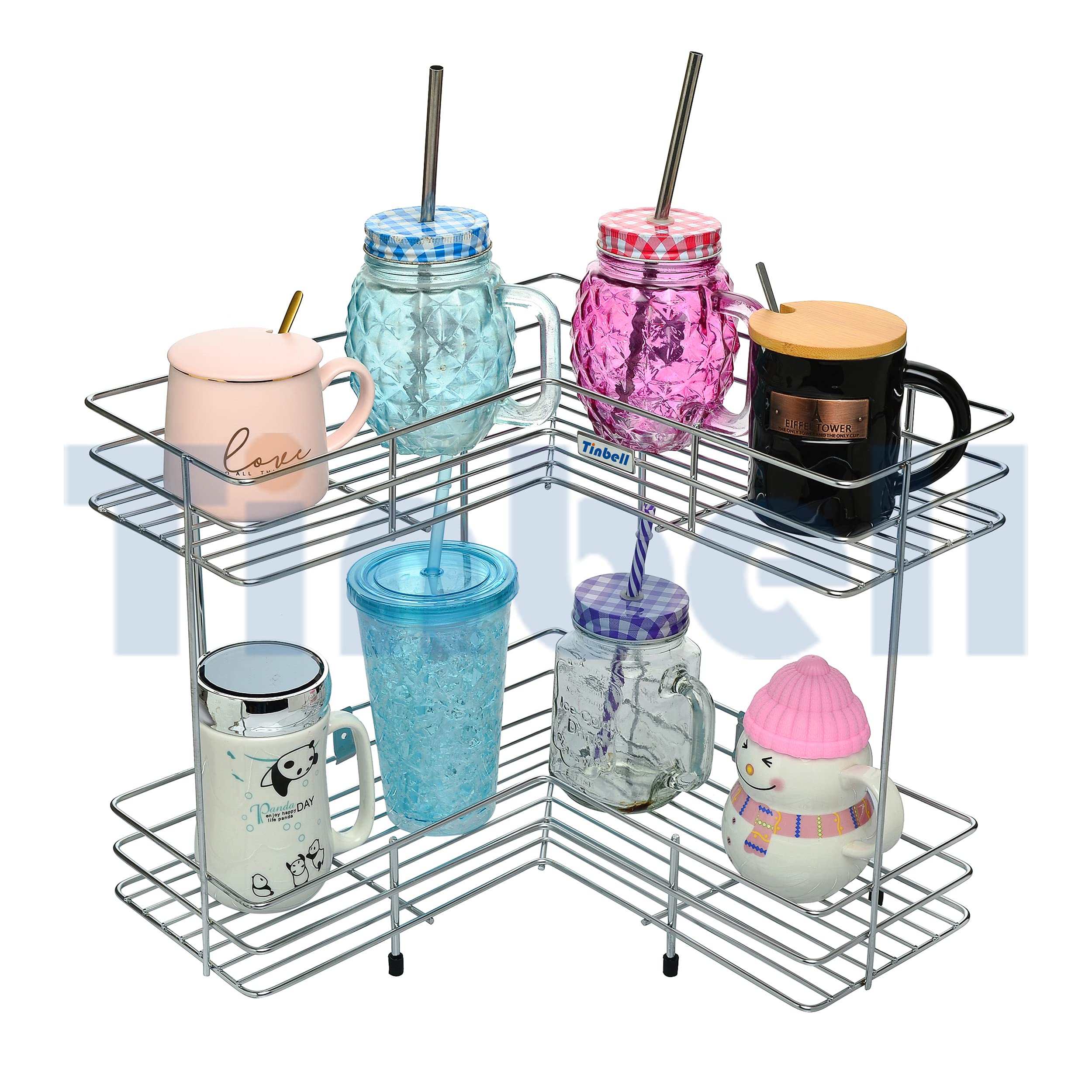 Tinbell L Corner Shape Stand, 2 Layer Stainless Steel, Multipurpose Storage Rack For Kitchen And Bathroom (2 Layer), Free Standi