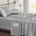 Vonty Satin Sheets Extra Deep Pocket Full Sheet Sets - Cooling & Silky Satin Full Size Sheets With 18-24 Inch Deep Pocket, Silve
