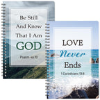 Xqumoi 2Pack A5 Natural Scenery Religious Spiral Notebooks - Love Never Ends Bible Verses Notebooks, Ruled Hardbound Lined Journ