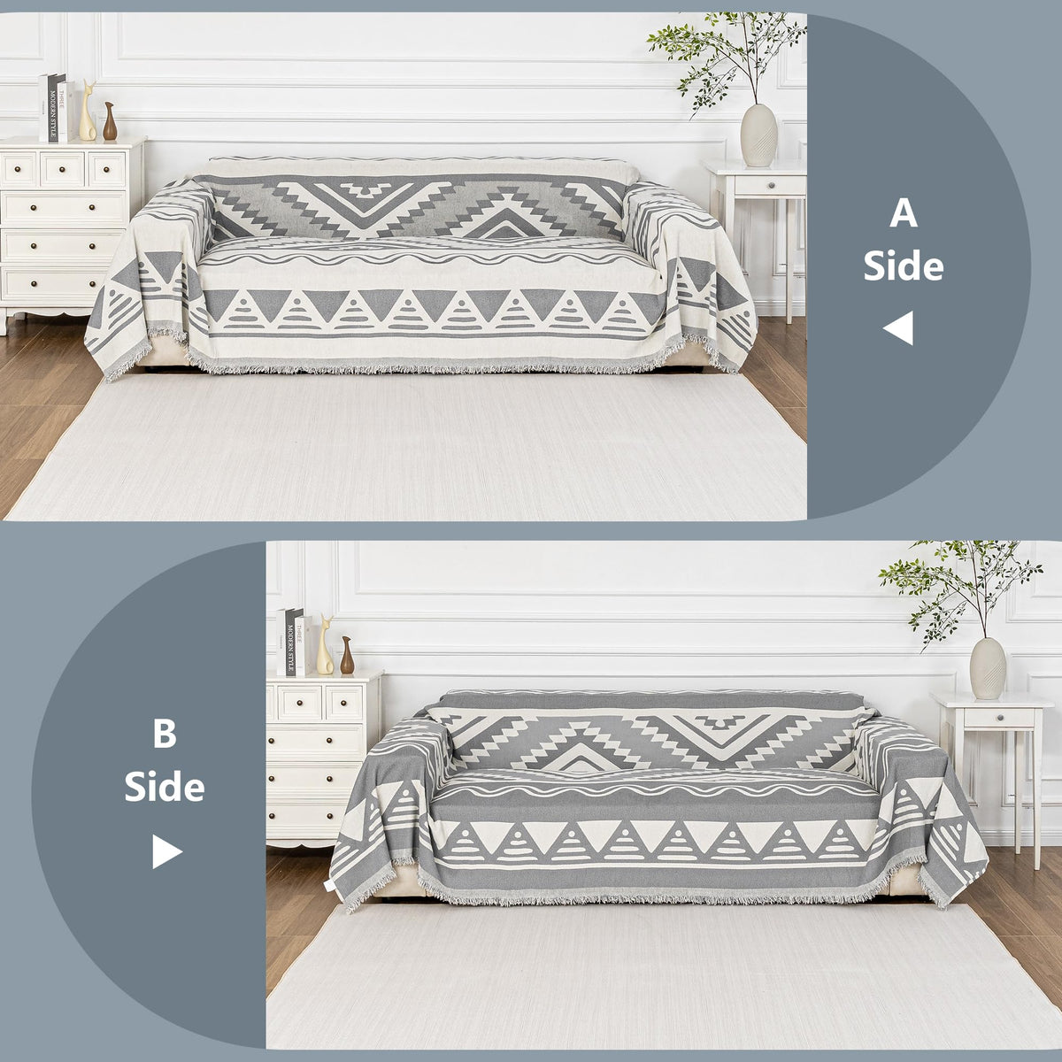 Mysky Home Boho Couch Cover For Dogs Washable Grey Rhombic Couch Sofa Protector For Loveseat Sofa With Pets Friendly Chenille Ge
