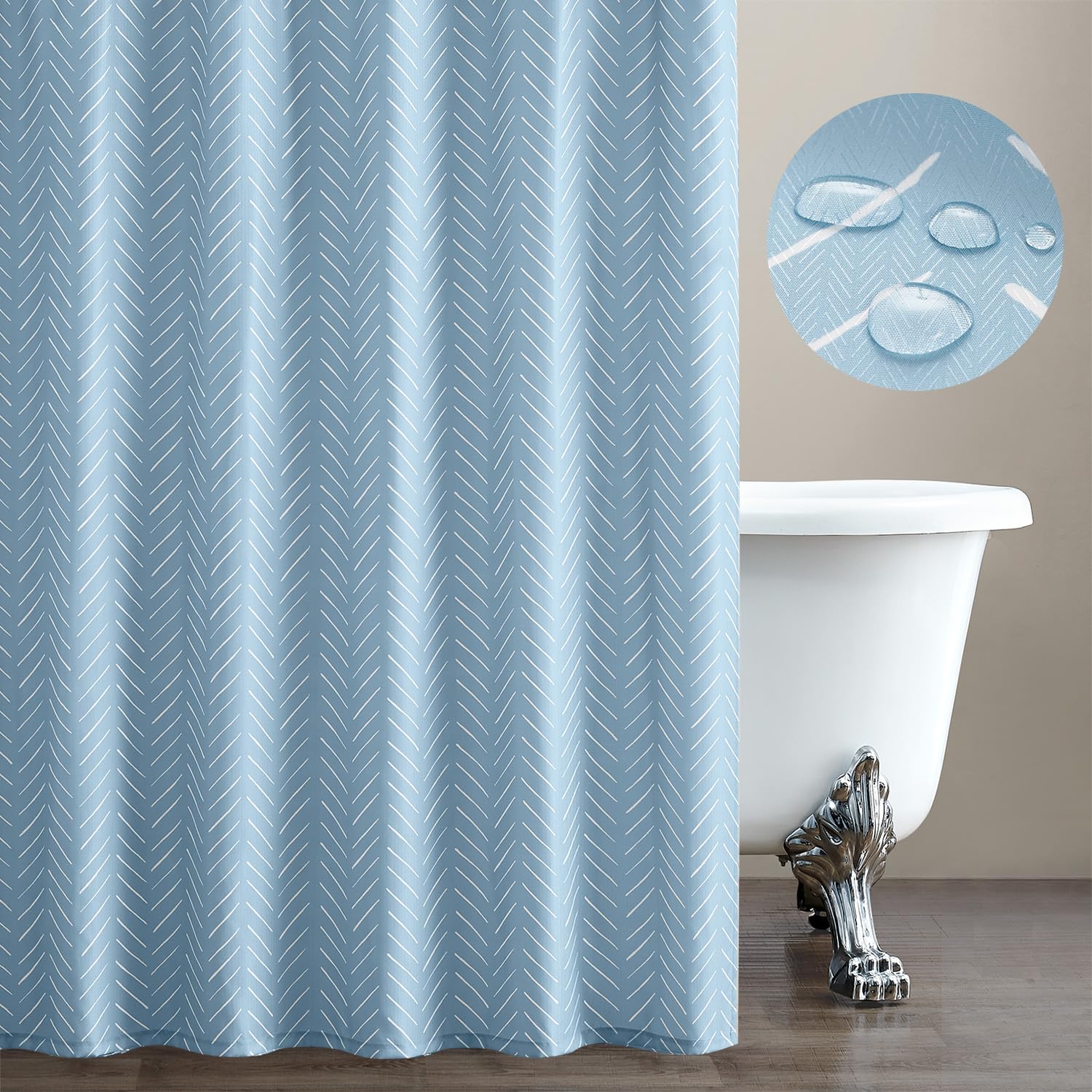 jinchan Blue Shower Curtain Herringbone Fabric Shower Curtain Zig Zag Chevron White Striped Shower Curtain Fall Zigzag Modern Sh