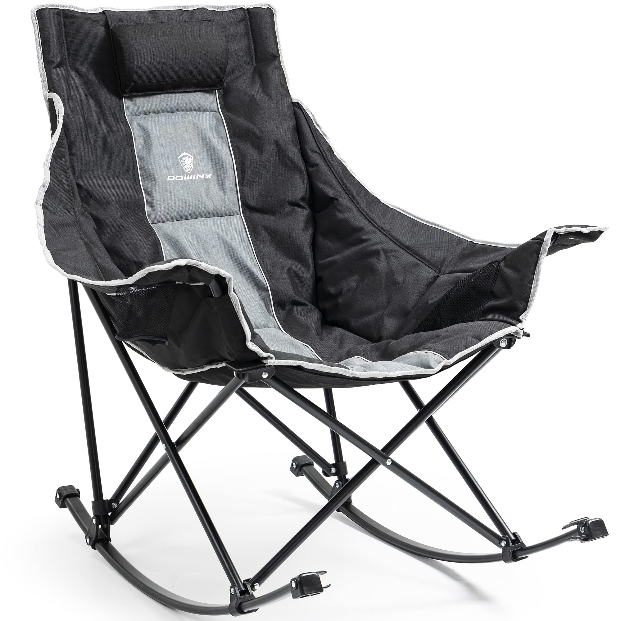 Dowinx Oversized Rocking Camping Chair, Fully Padded Patio Chair with Side Pocket and Carry Bag, High Back Portable Lawn Recline
