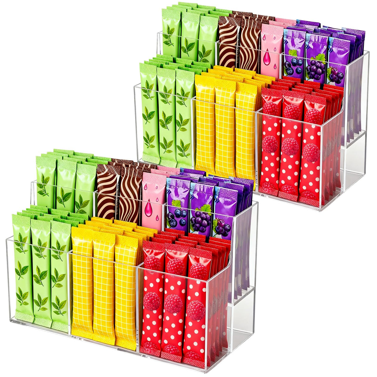 2 Pcs Drink Packet Organizer, 2Tier Acrylic Drink Packet Organizer for Water Flavor Hydration Powdered Mixes Pantry Cabinet Cou