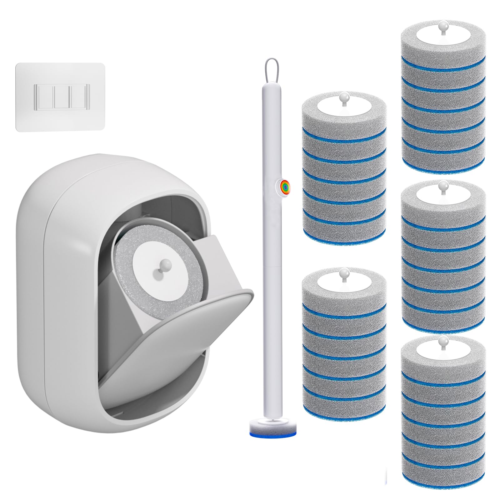 Disposable Toilet Brush and Holder Set with 30 Bowl Wand Cleaners Refill Pads, Bathroom Wall Mounted Toilet Bowl Cleaners Kit, S