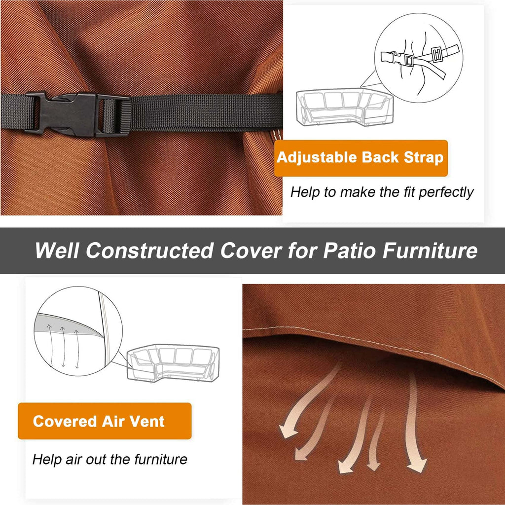 Nettypro Patio Sectional Cover 104' X 83', L-Shaped Waterproof 600D Heavy Duty Outdoor Furniture Sofa Lounge Set Cover, Right Facing, Brown