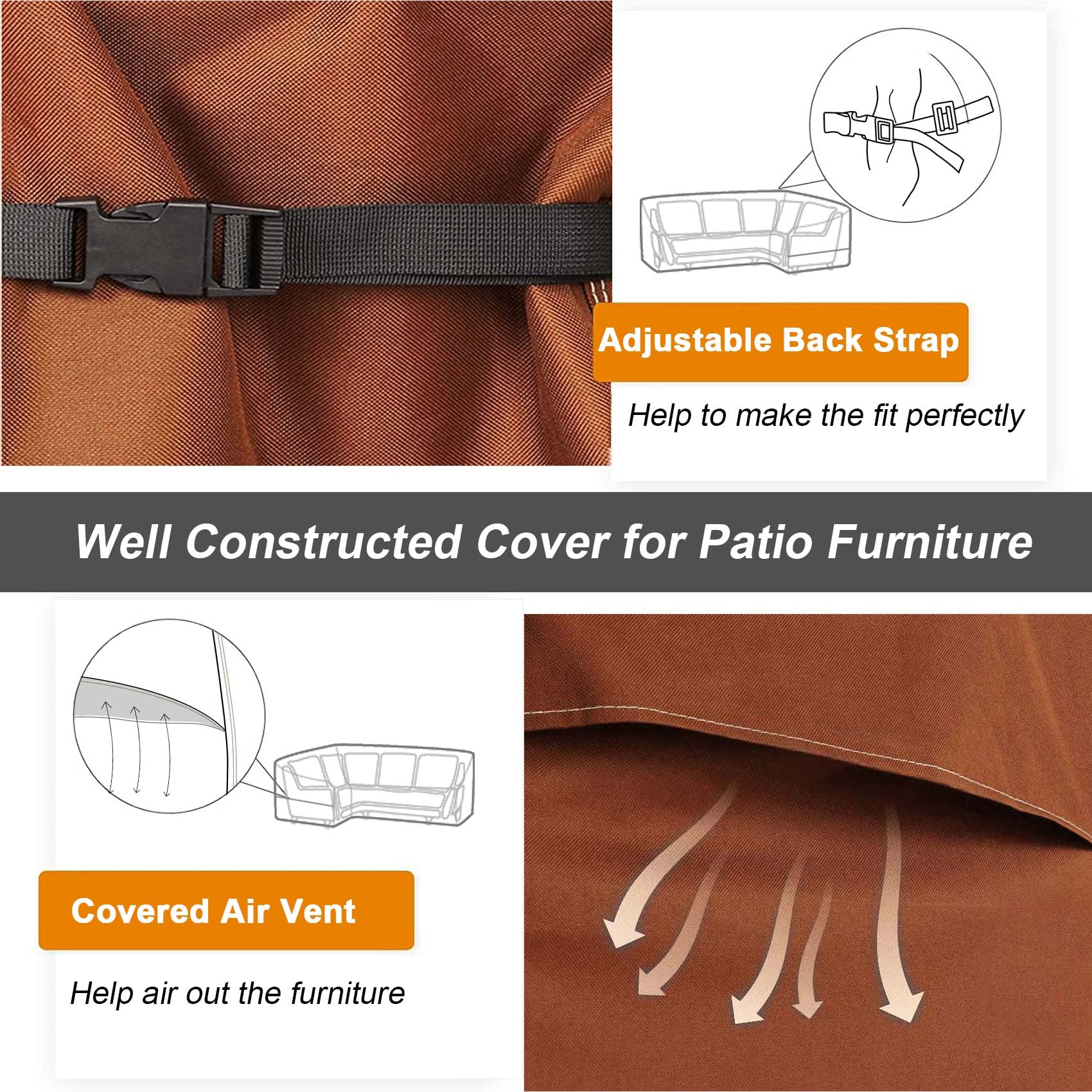 Nettypro Patio Sectional Cover 104' X 83', L-Shaped Waterproof 600D Heavy Duty Outdoor Furniture Sofa Lounge Set Cover, Right Facing, Brown