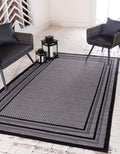 Unique Loom Outdoor Border Collection Area Rug - Multi Border (4 x 6 Rectangle, Gray/ Black)