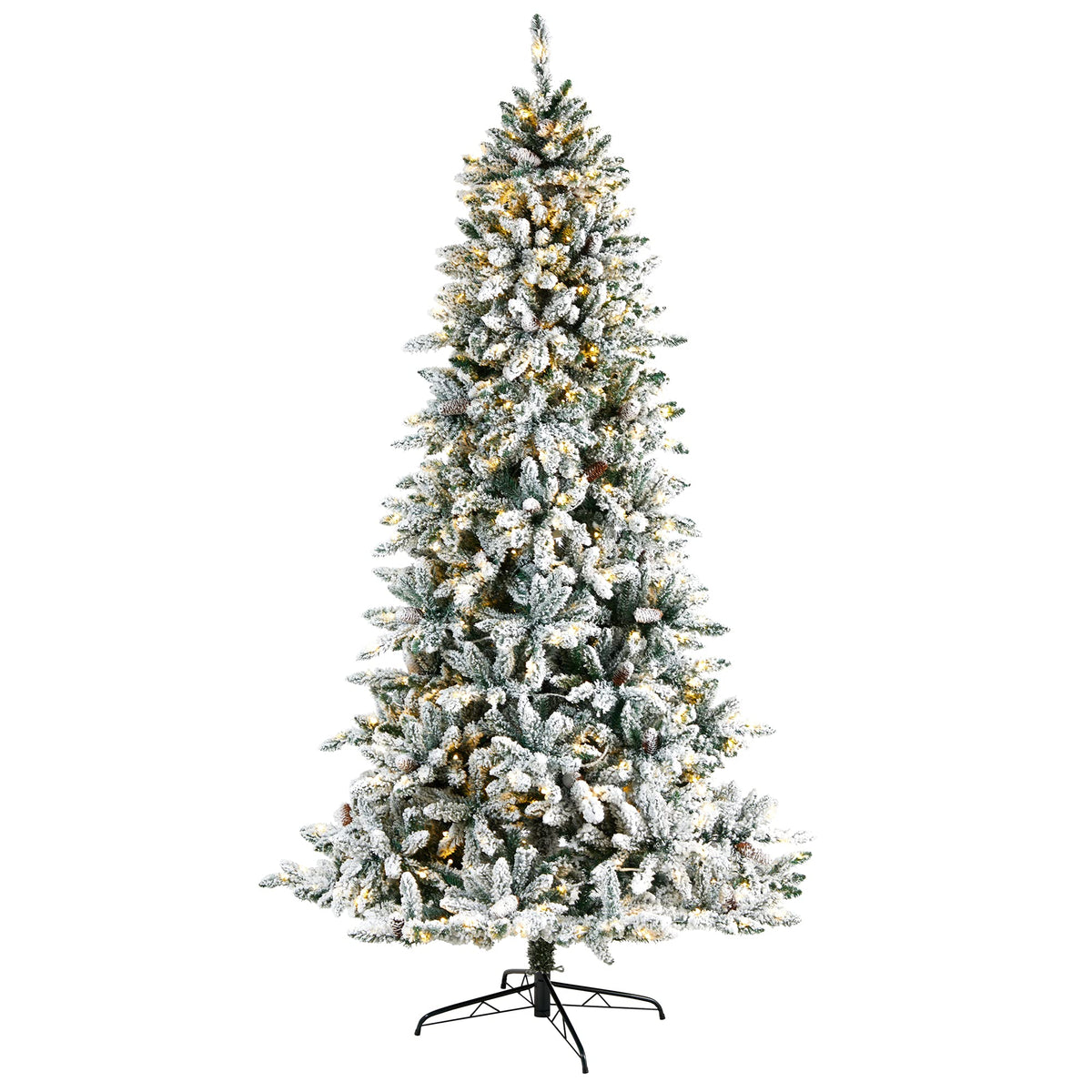 Nearly Natural 8Ft. Flocked Livingston Fir Artificial Christmas Tree With Pine Cones And 500 Clear Warm Led Lights