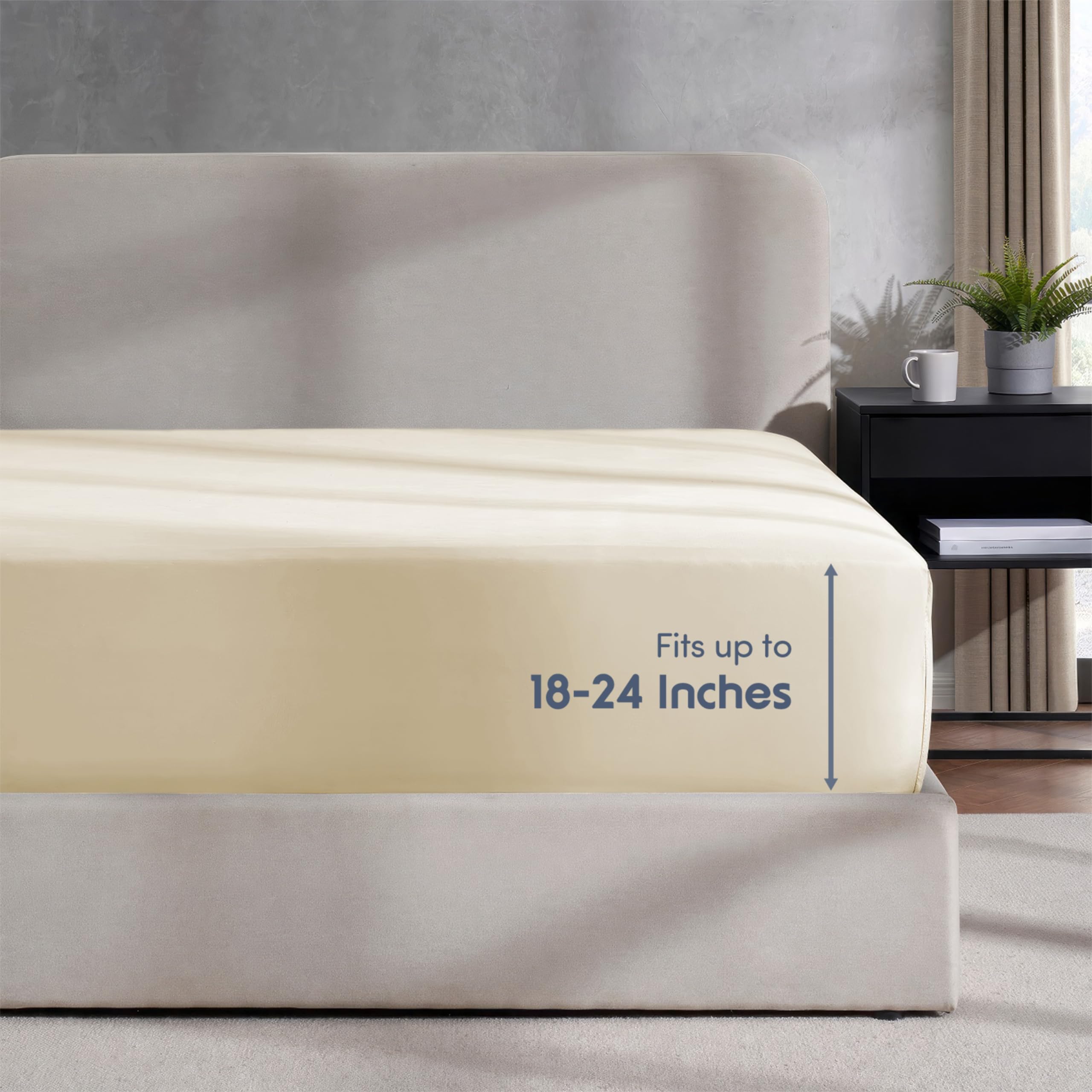 Nestl Extra Deep Pocket Full Fitted Sheet, Beige Full Size Fitted Sheet Only, 1800 Microfiber Fitted Bed Sheet, Ultra Soft Full