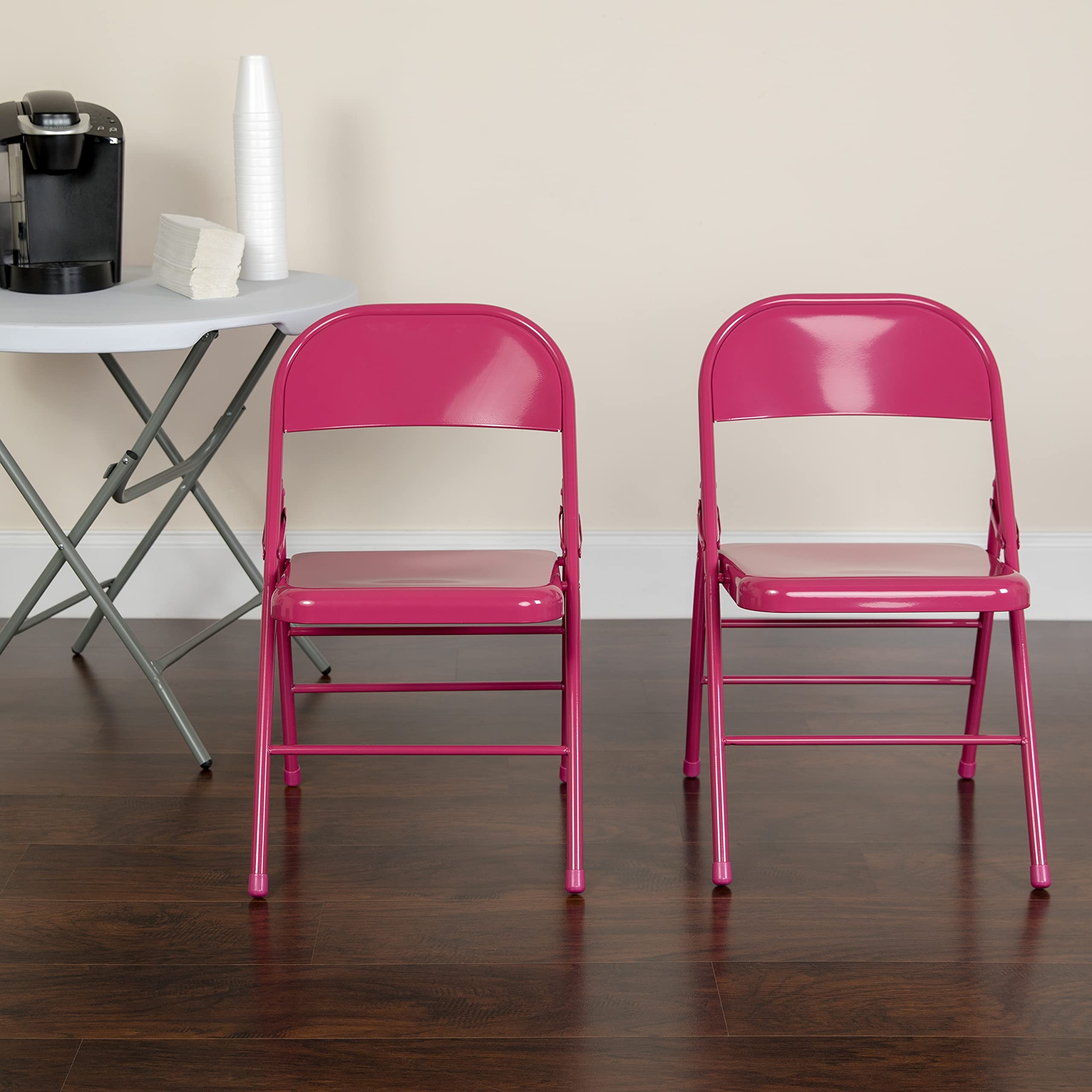 4 Pk. Shockingly Fuchsia Triple Braced & Double Hinged Metal Folding Chair
