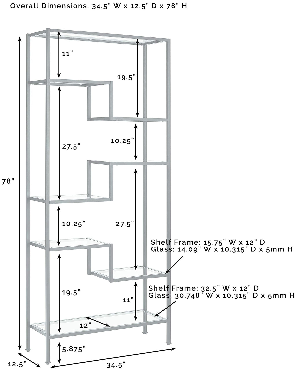 Crosley Furniture Sloane Bookshelf With Glass Shelves, Bookcase Storage, Matte Black