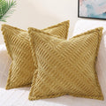decorUhome Decorative Mustard Yellow Throw Pillow Covers 18x18 Set of 2 with Splicing, Boho Soft Corduroy Broadside Twill Pillow
