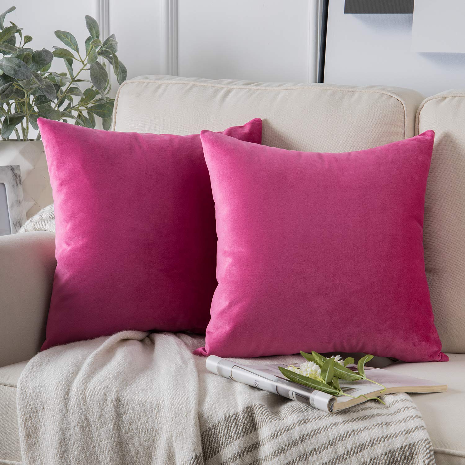 Phantoscope Pack Of 2 Velvet Decorative Throw Pillow Covers Soft Solid Square Cushion Case For Couch Valentines Pillow Covers Pi