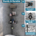 Rustproof Shower Caddy For Bathroom, Bathtub Storage Organizer With 4 Adjustable Baskets, 39-125 Inch Shower Corner Caddy With T