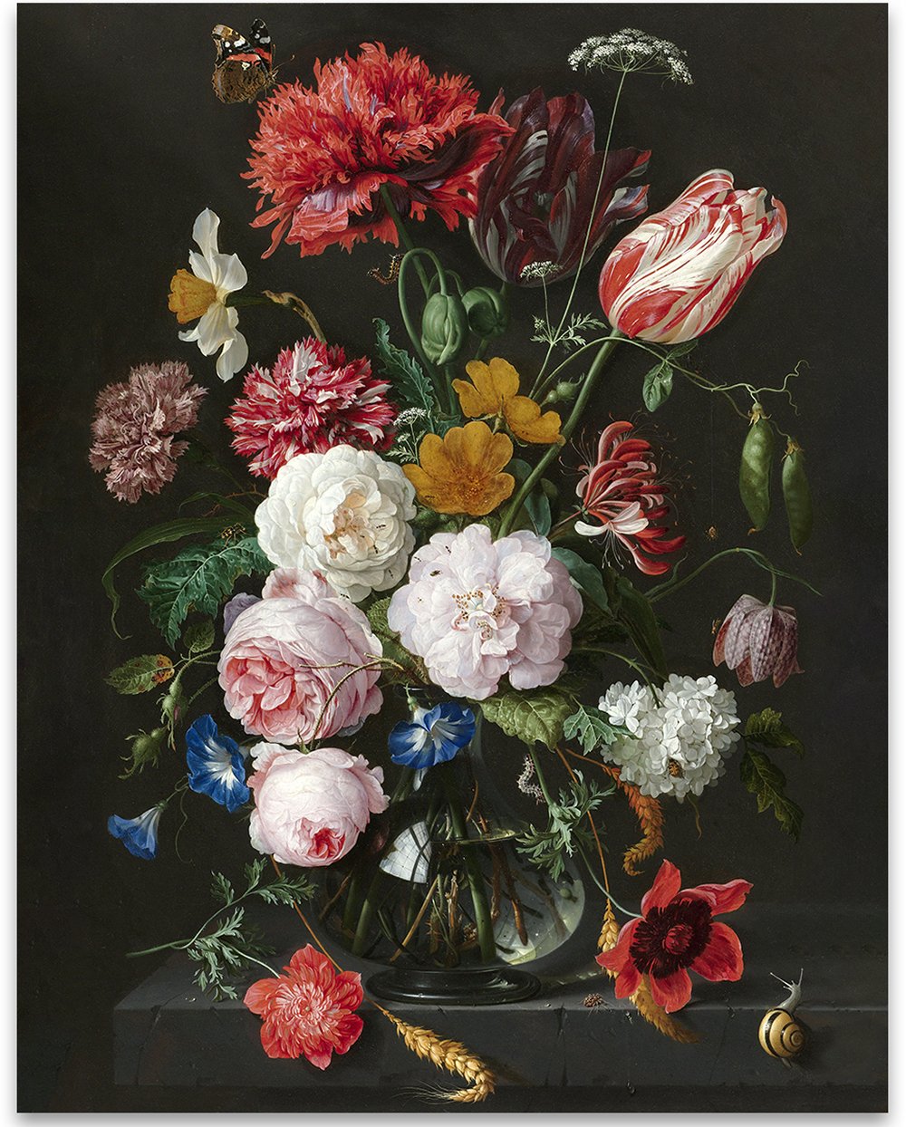 Make Em Laugh Still Life with Flowers in a Glass Vase, Jan Davidsz. de Heem - 11x14 Unframed Art Print - Great Home Decor and Gi