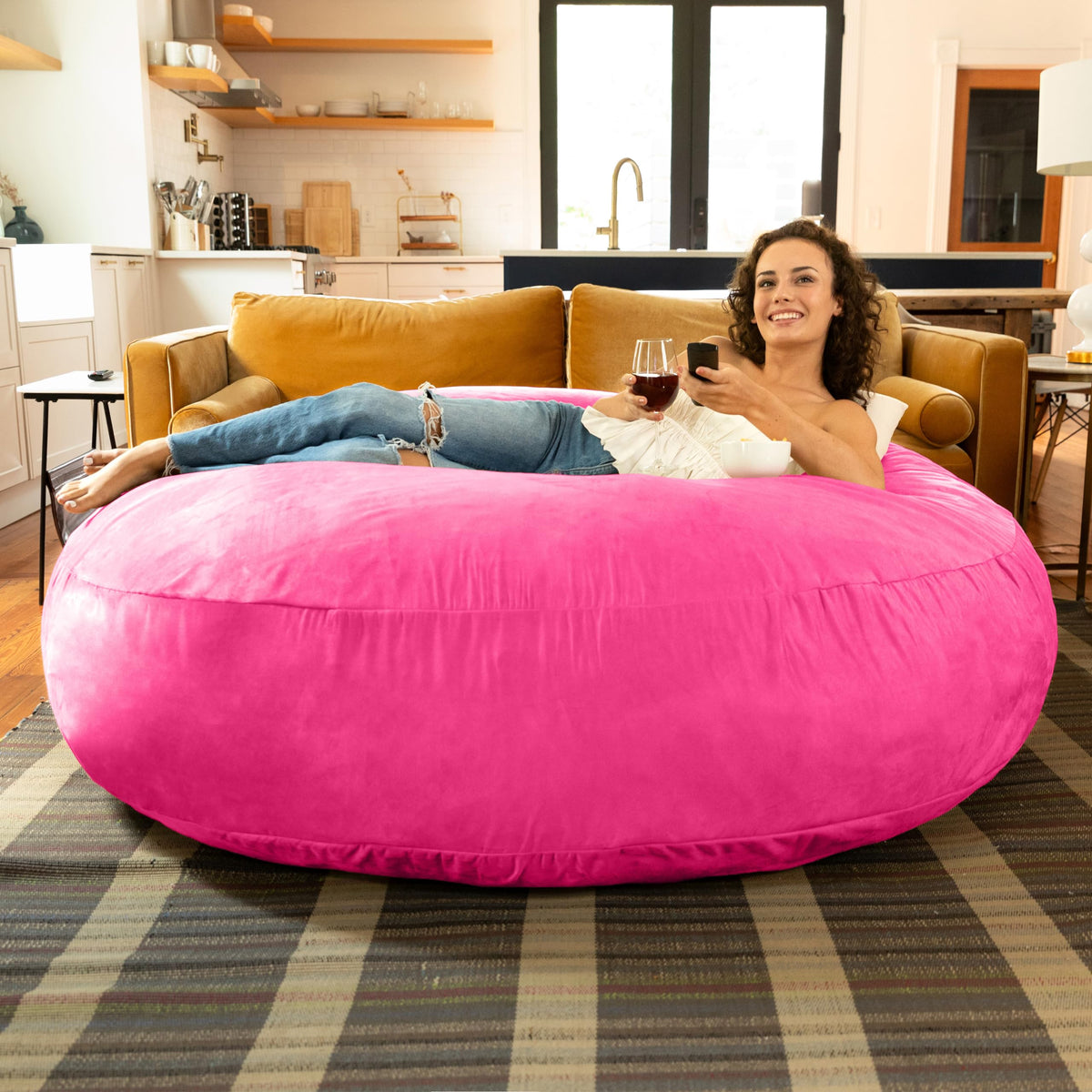 Jaxx 6 Foot Cocoon - Large Bean Bag Chair for Adults, Microsuede Fuchsia