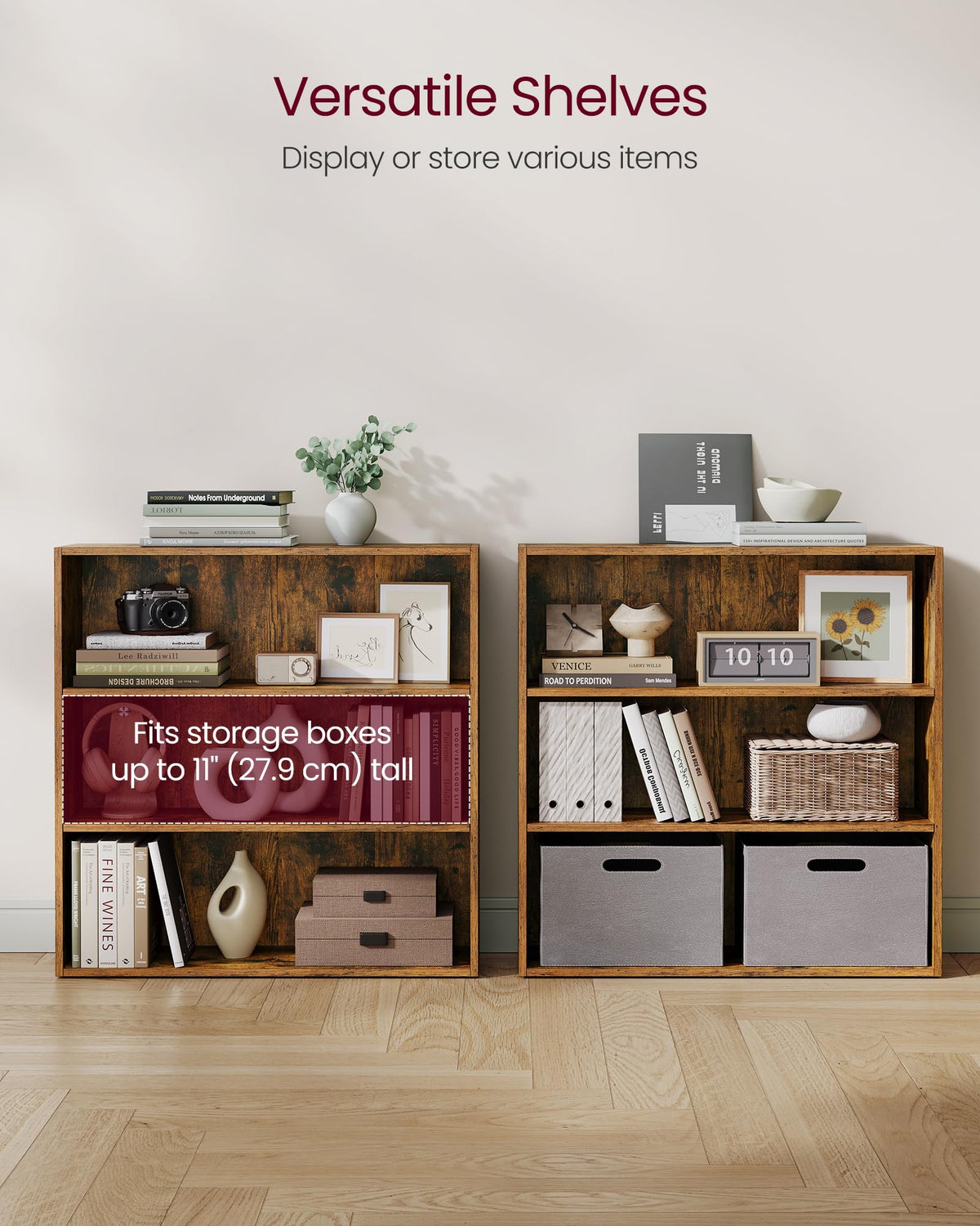 Vasagle Bookshelf, 31.5 Inches Wide, 3-Tier Open Bookcase With Adjustable Storage Shelves, Floor Standing Unit, Rustic Brown Ulbc173X01