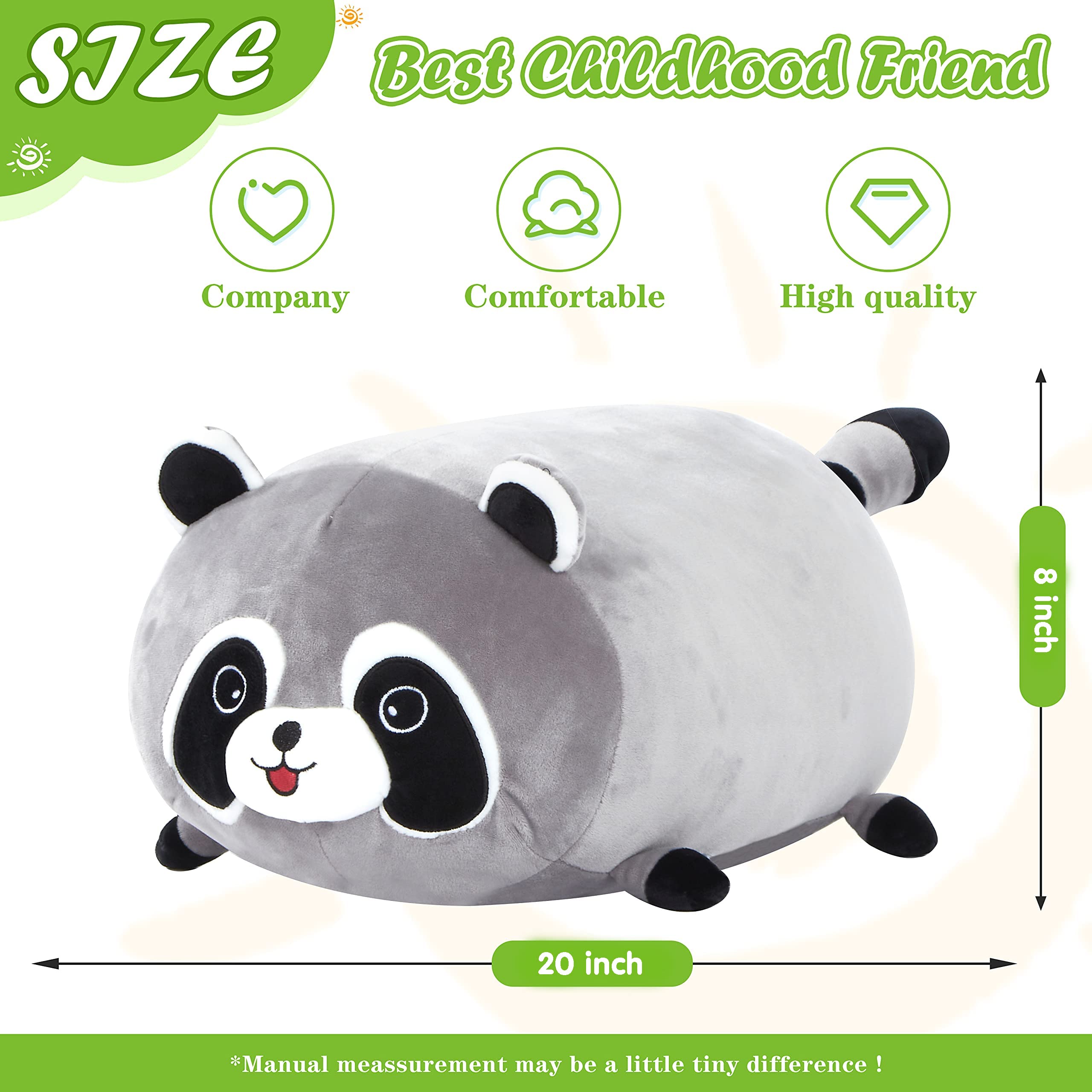 CozyWorld 20'' Raccoon Pillow - Gray Plush Stuffed Animal Toy for Kids Birthday Gifts
