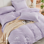 Hymokege Lavender Twin Comforter Set Seersucker 5 Pieces, All Season Luxury Bed In A Bag For Bedroom, Bedding Set With Comforter