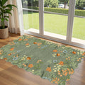 Othilic Sage Green Floral Entry Rug - 3x5 Ft Washable Indoor Outdoor Mats for Front Door Non-Slip Porch Rug Non-Slip Boho Throw 