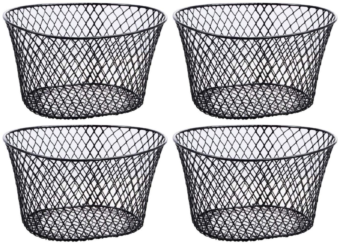 Small Metal Rectangular, Oval and Round Wire Baskets with or without Handles, Black and White, 4-ct Sets (Oval Black Without Han
