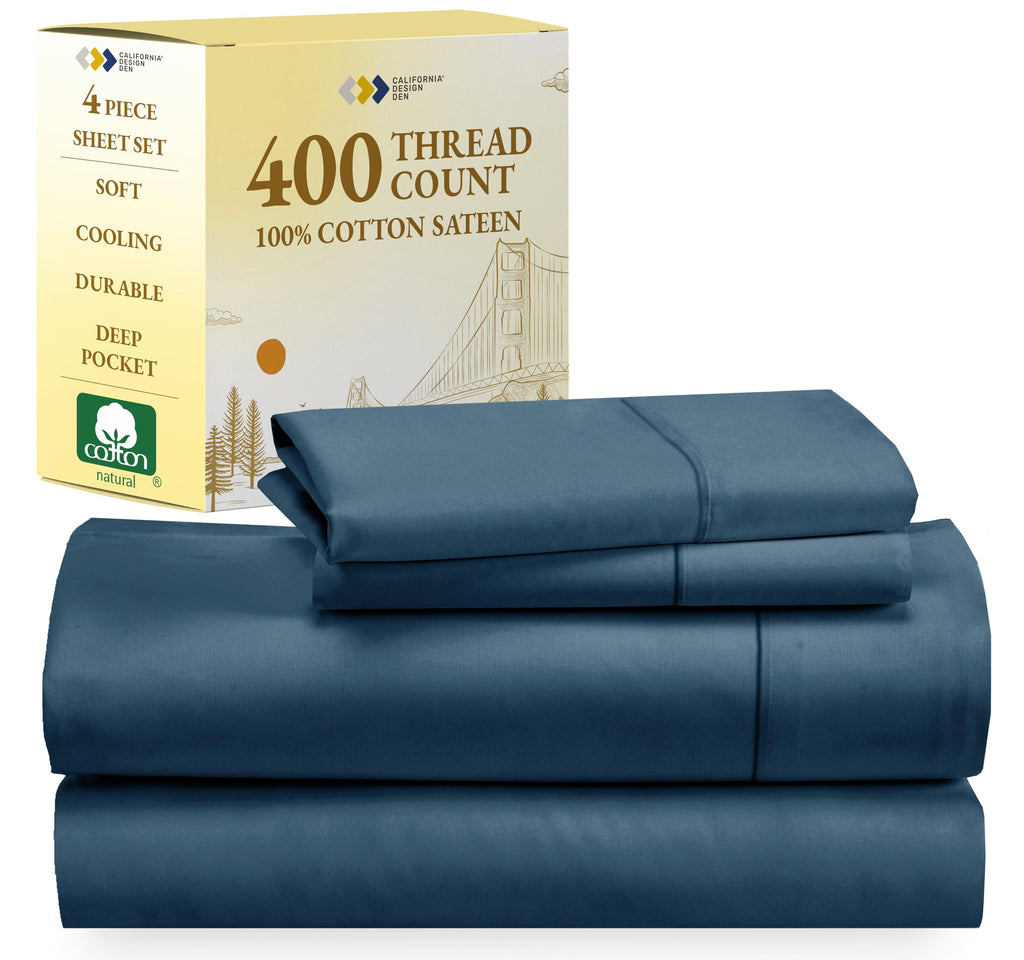 California Design Den Soft 100% Cotton Sheets, Full Size Sheet Sets, 400 Thread Count Sateen Bedding, Deep Pocket Sheets, Coolin