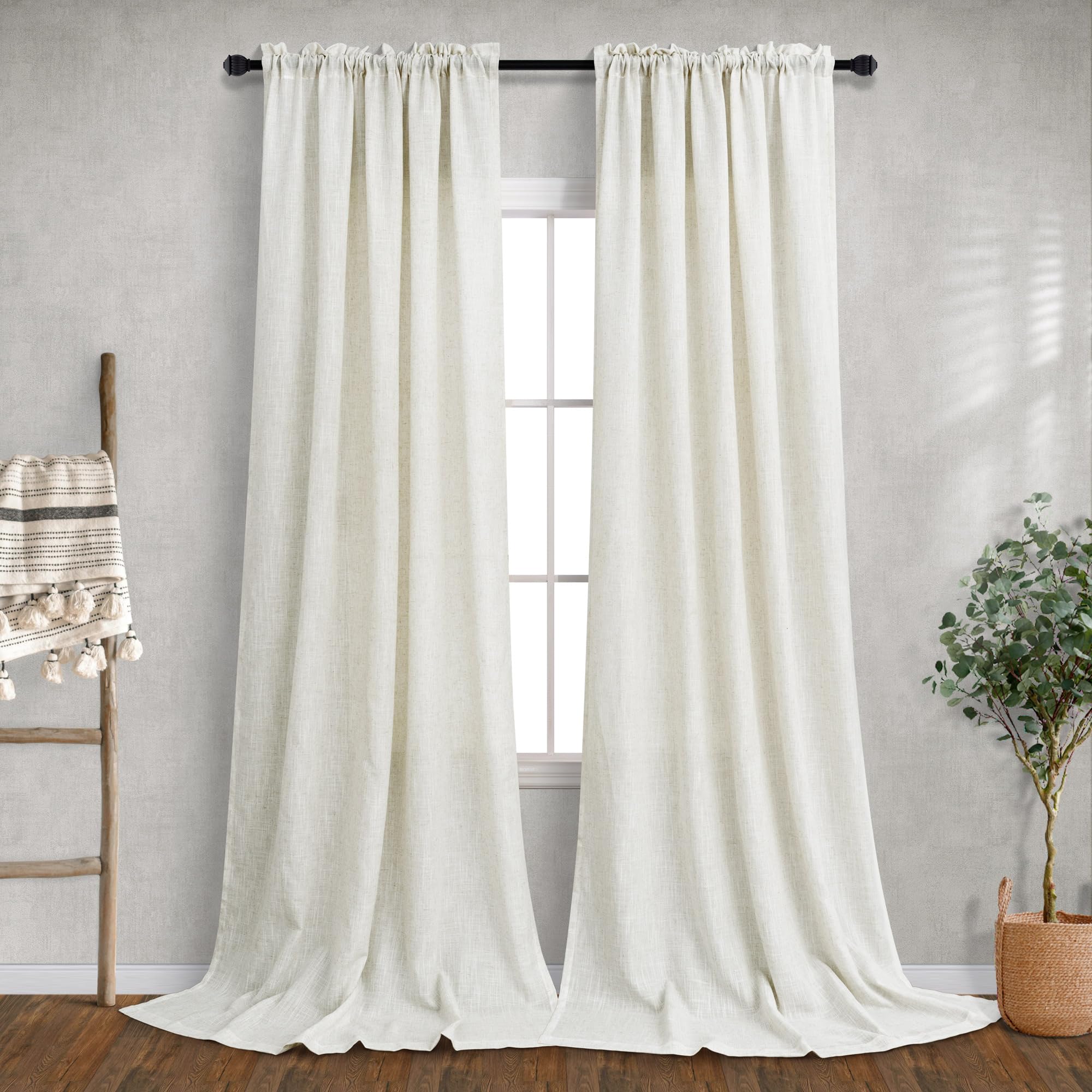 Mrs.Naturall Extra Long Curtains 120 Inch Length For Living Room 2 Panels Rod Pocket Draperies Semi Sheer Linen Burlap Decor Floor To Ceiling Ivory Cream Curtains For Bedroom Patio Sliding Door 38X120