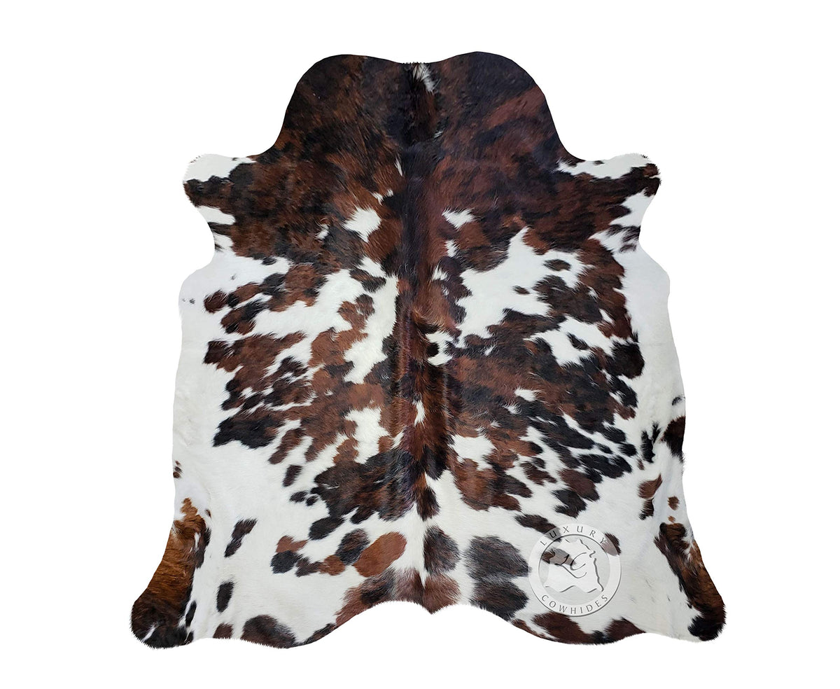 Sunshine Cowhides 100% Genuine Tricolor Spotted Cowhide Rug - Modern Style Animal Skin Rug & Floor Carpet for Living Room, Bedro