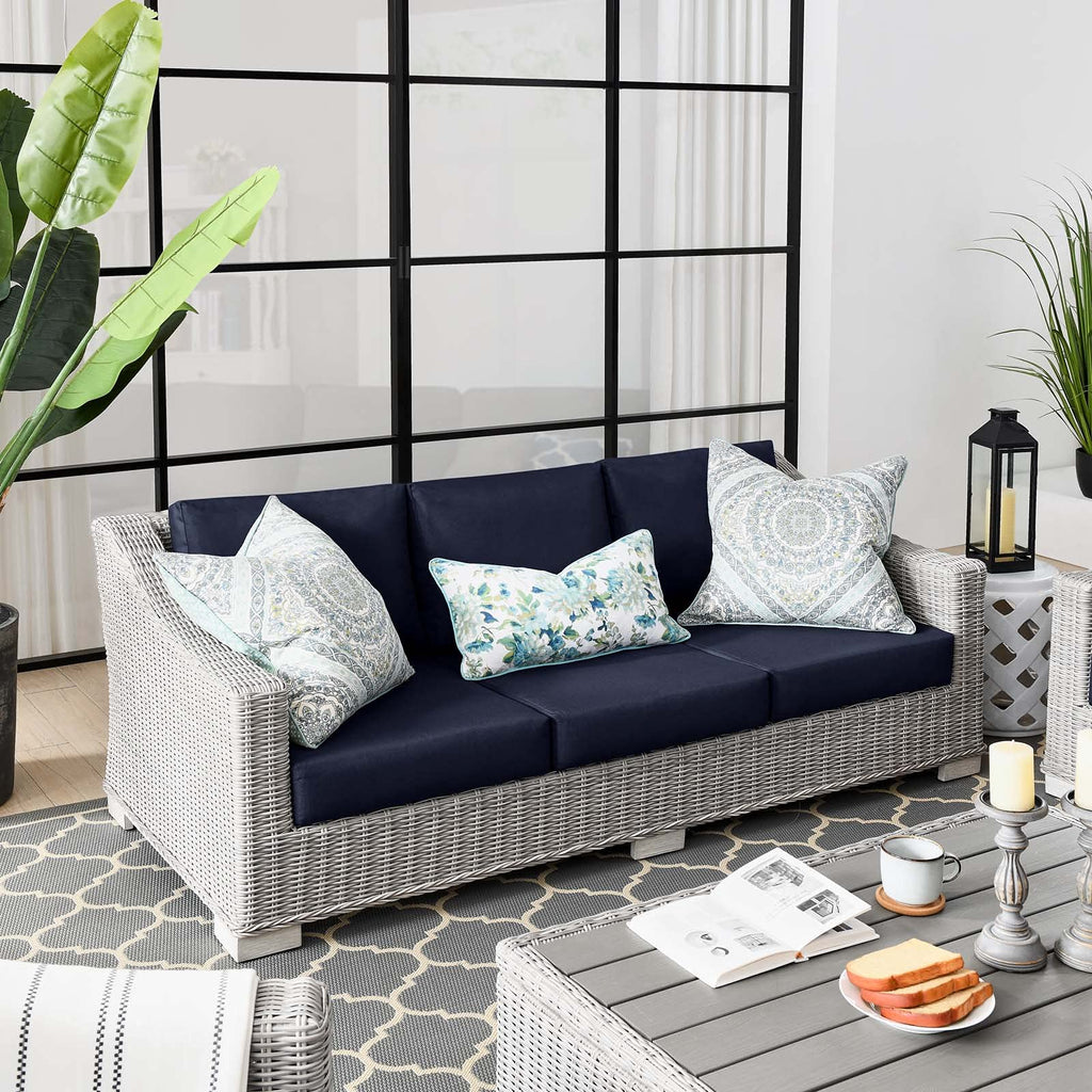 Modway Conway Outdoor Patio Wicker Rattan, Sofa, Light Gray Navy