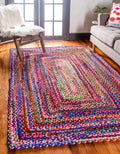 Unique Loom Braided Chindi Collection Area Rug - Layer (7 1 x 10 Rectangle, Multi/ Blue)