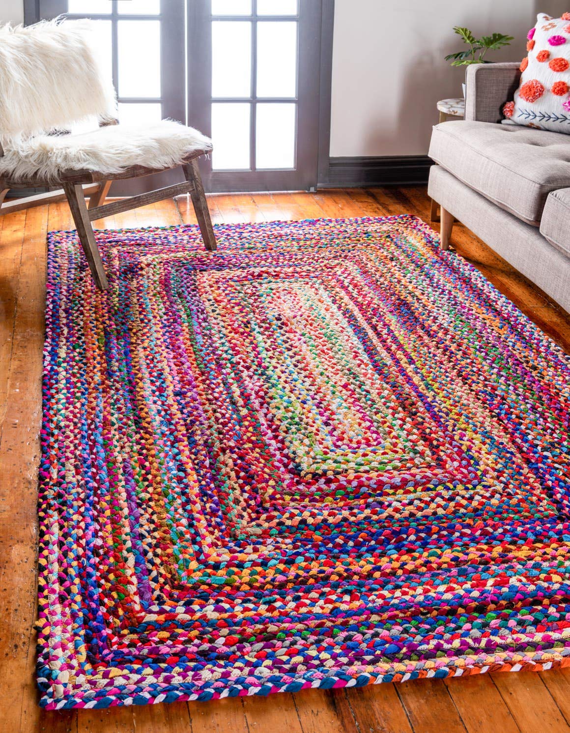 Unique Loom Braided Chindi Collection Area Rug - Layer (7 1 x 10 Rectangle, Multi/ Blue)