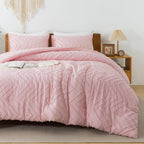 Litanika Pink Queen Size Comforter Sets, 3 Pieces Lightweight Chevron Tufted Bedding Comforter Set, Fluffy Down Alternative Comf