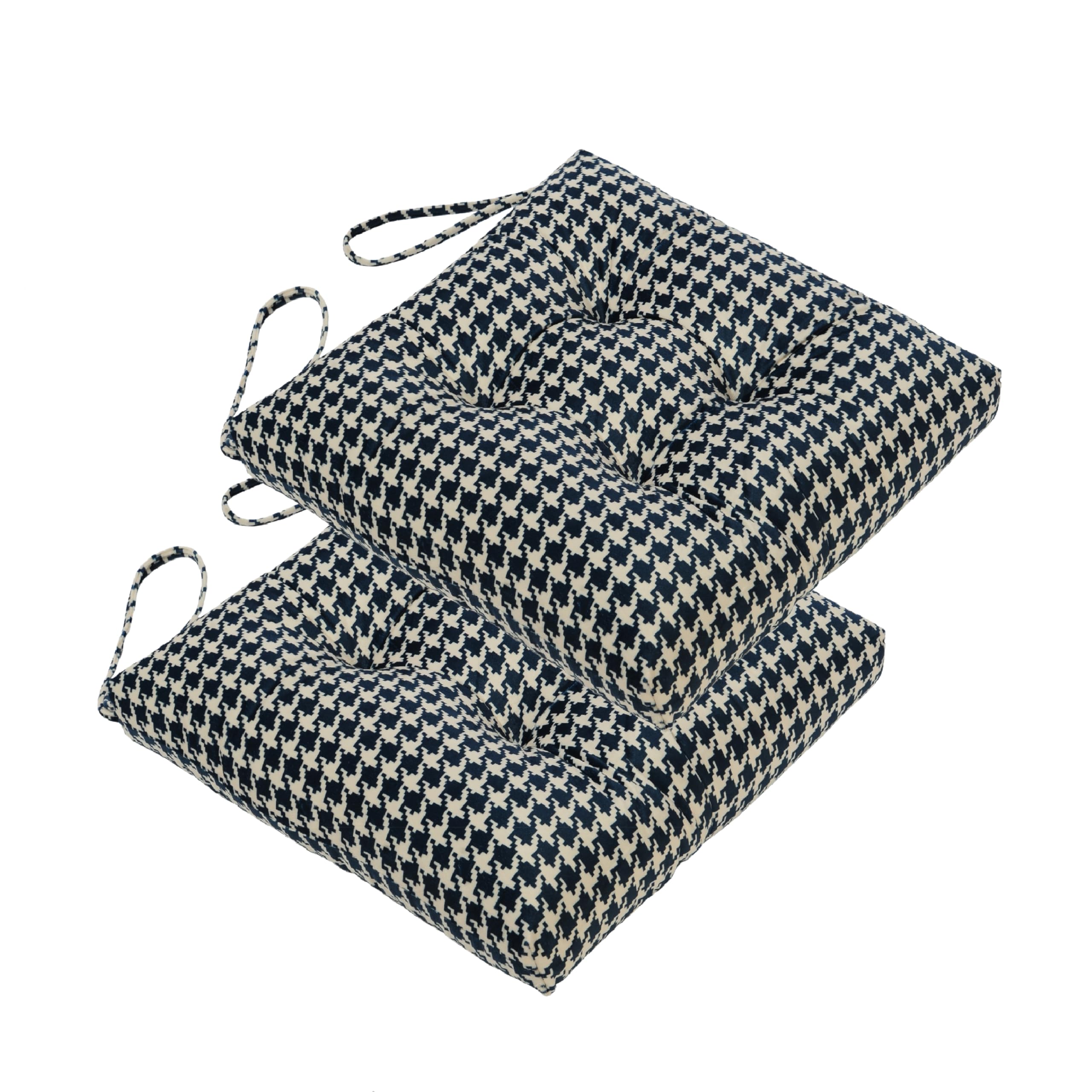 Makimoo 2-Pack Outdoor/Indoor Wicker Patio Seat Cushion Pad With Ties - Dining Chair Cushion, 17' X 17' (Blue Houndstooth)