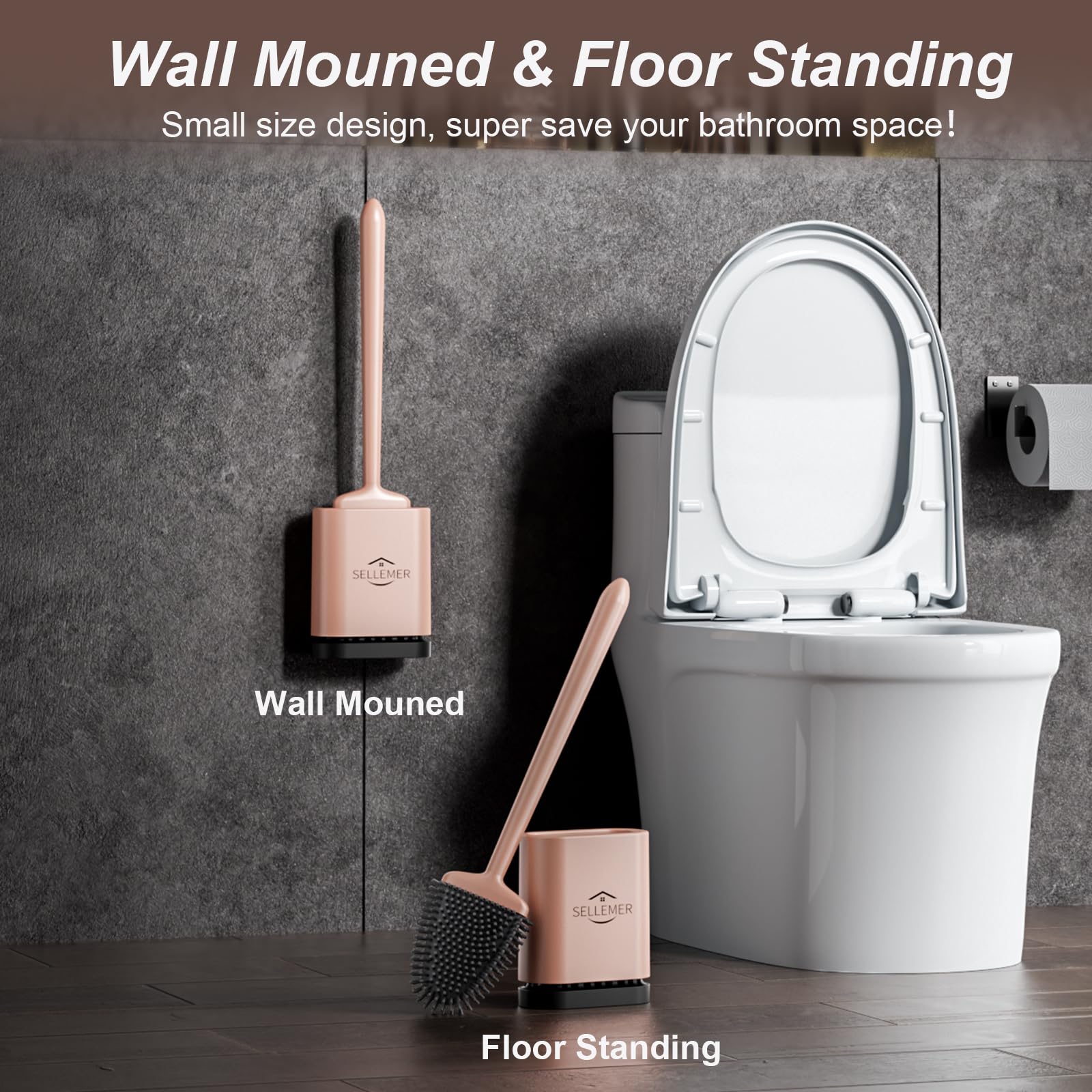 Sellemer Toilet Brush And Holder Set - Flexible Toilet Bowl Brush Head With Silicone Bristles, Compact Size For Storage And Orga