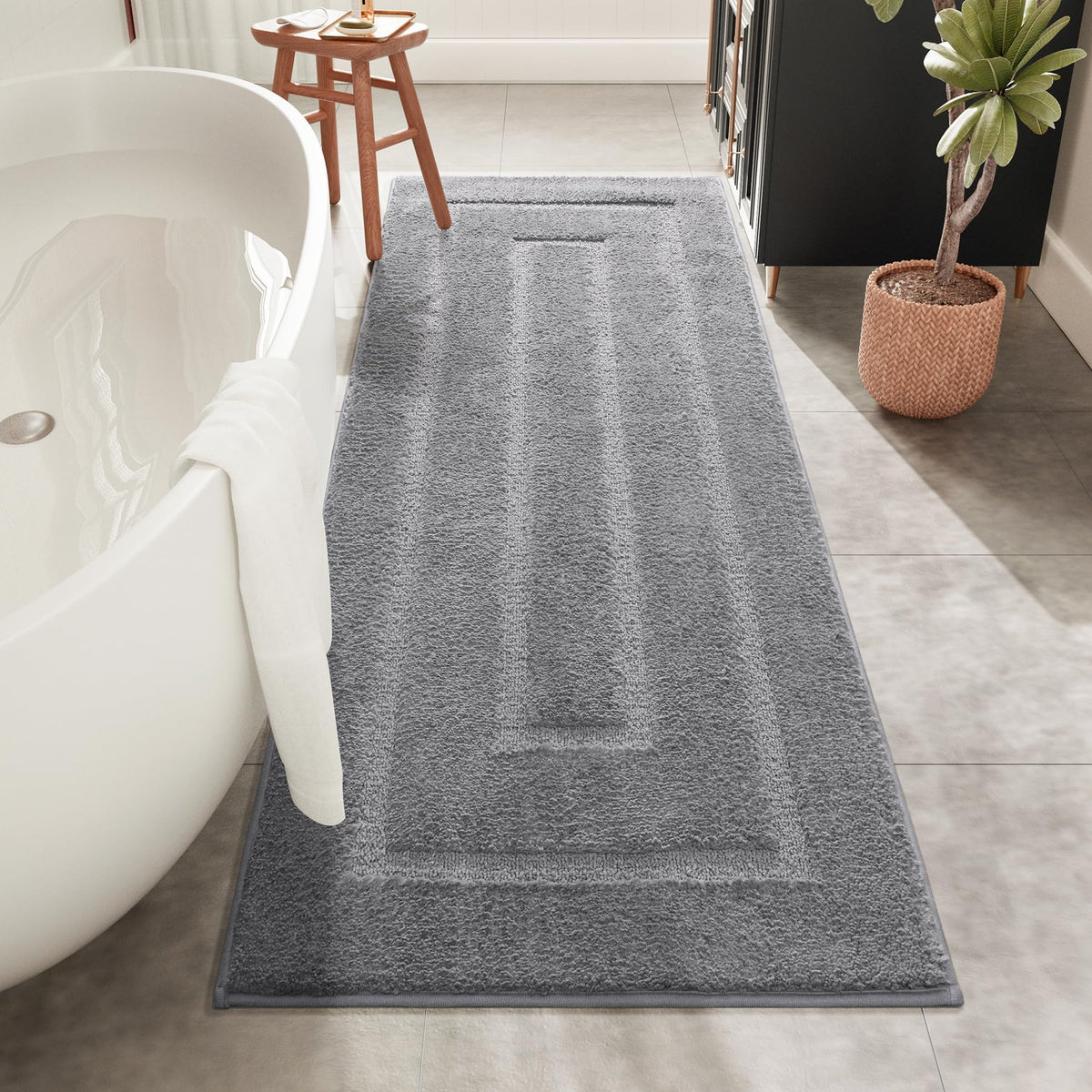 HOMORE Bath Rug, Grey Bathroom Rug 24x60 Inch Soft Absorbent Microfiber Bathroom Runner Rug, Washable Bath Runner Rugs for Bathr