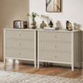 May in Color Large Beige Fluted 3 Drawer Dresser Set of 2, Chest of Drawers with Ball Bearing Slide Modern 30 inch Tall Wood Nig