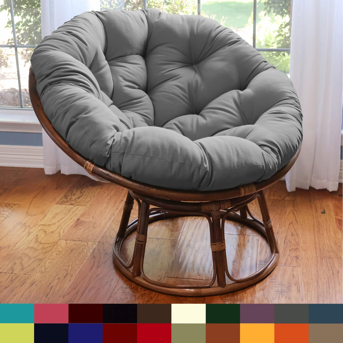 International Caravan Furniture Piece 42-Inch Rattan Papasan Chair with Solid Twill Cushion