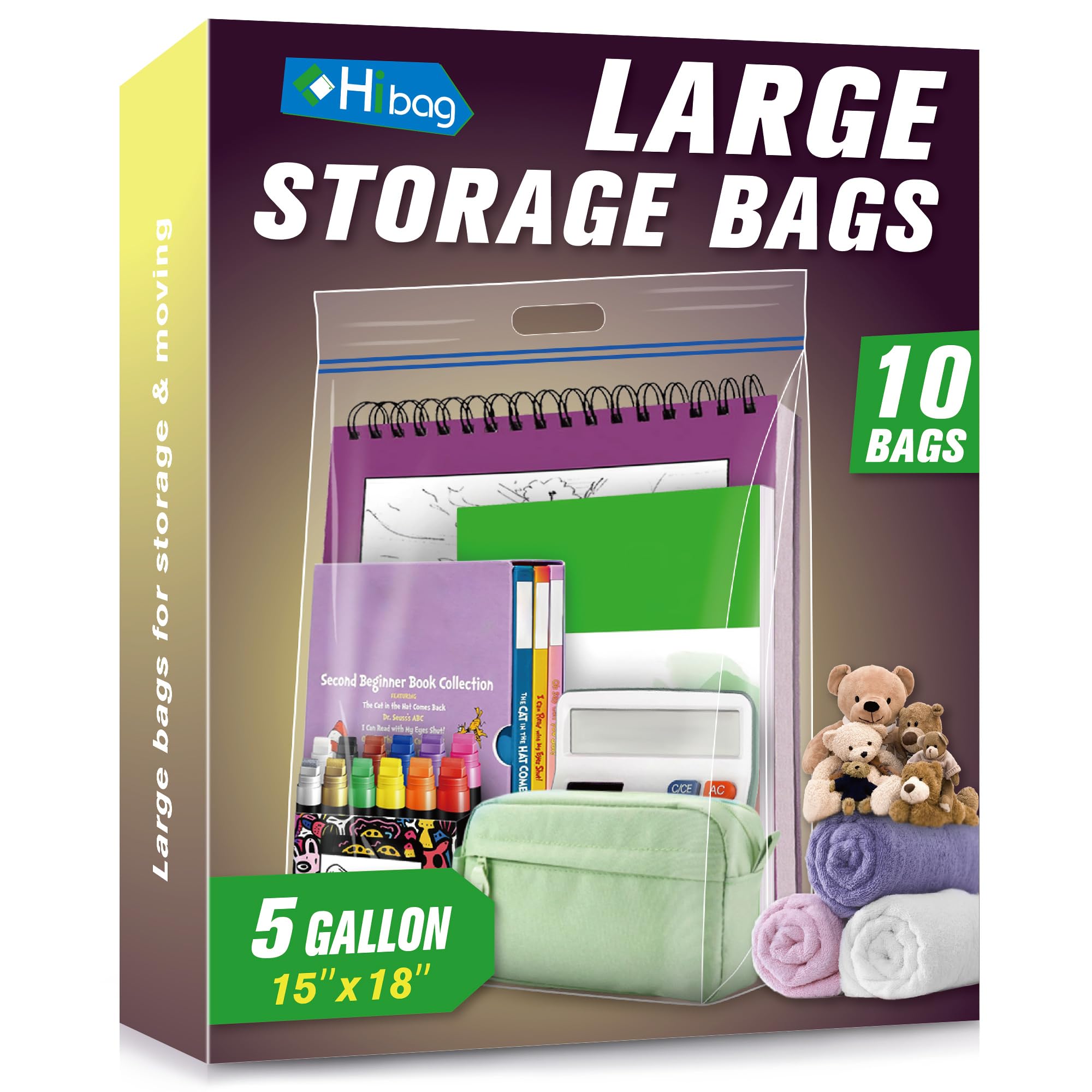 HIBAG 5 Gallon Large Storage Bags, 15    x 18    Resealable Clear Bags with Handle, Extra Large XL Heavy Duty for Clothes Pillow