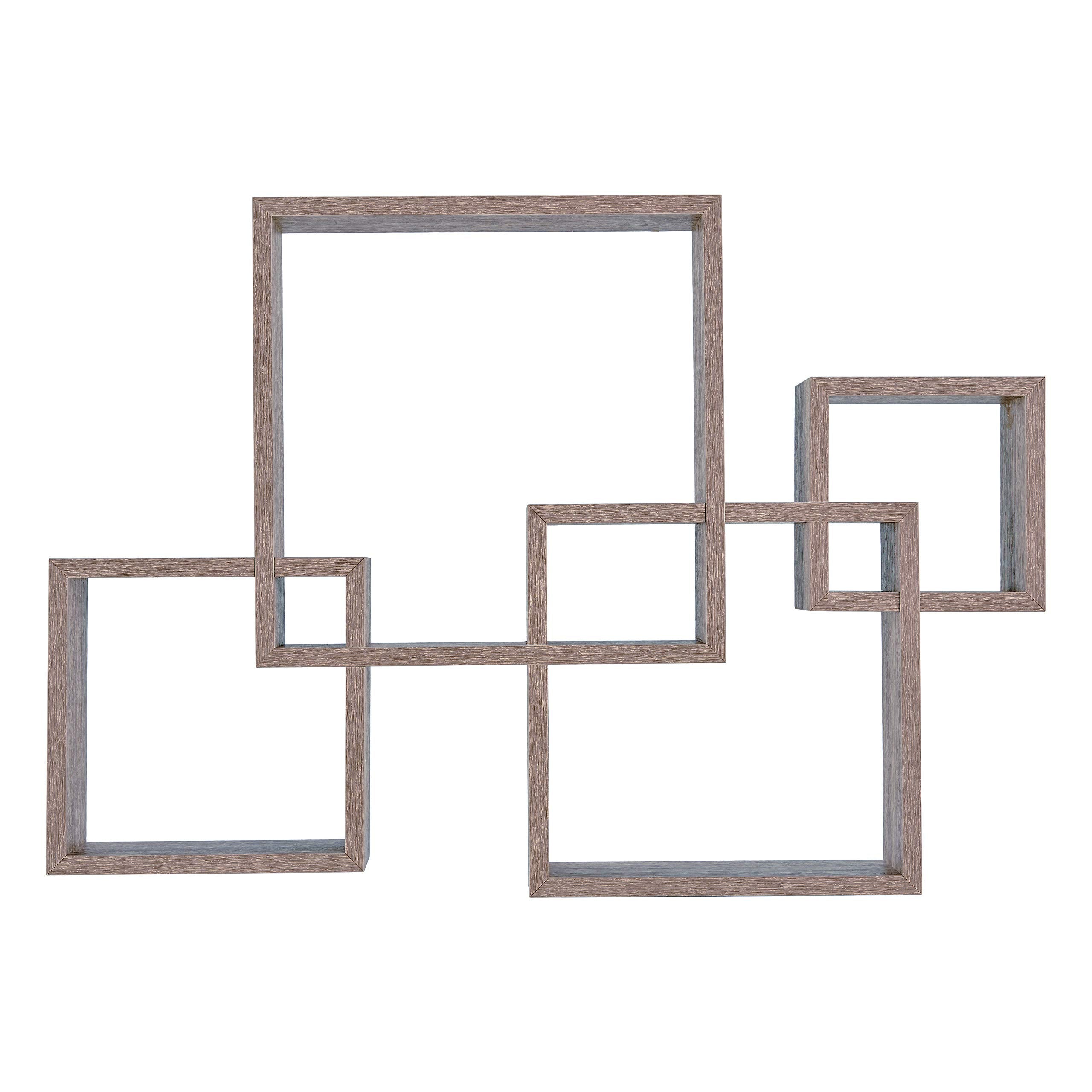 Danya B. Decorative Wall Mount Floating Intersecting Cube Accent Wall Shelf (Weathered Oak)