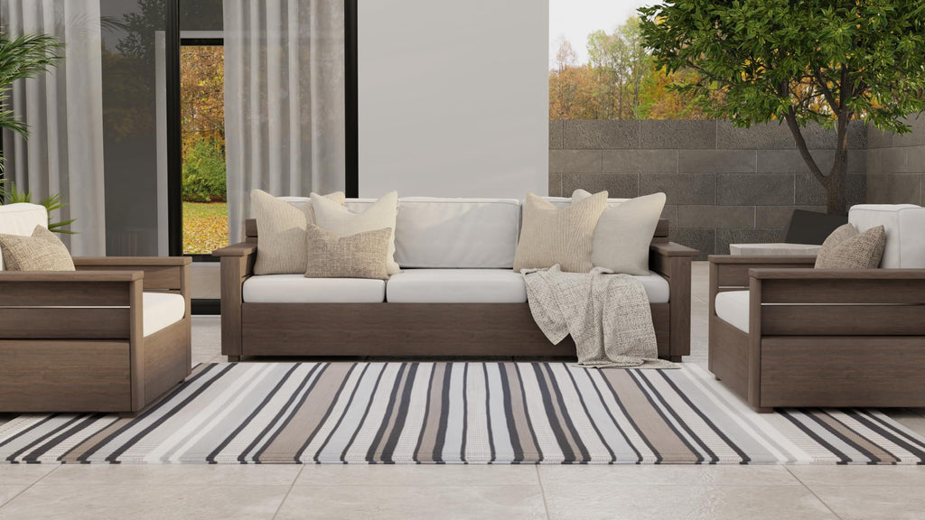 Mad Mats Geometric Outdoor Rug, Reversible Plastic Mat (5' X 8', Stripes - Cool Grey)
