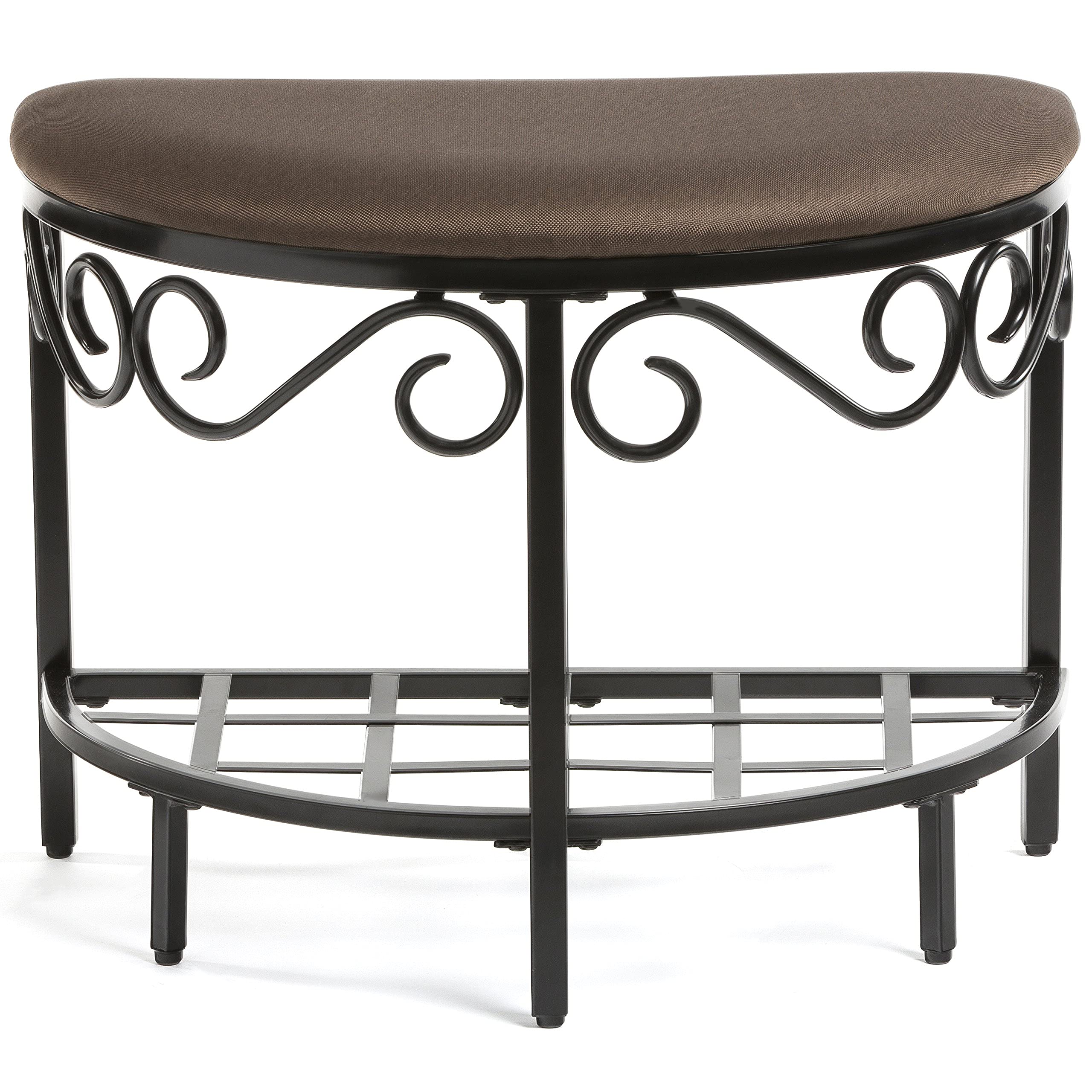 Mango Steam Half Moon Shoe Bench - Vanity Seat/Dressing Stool/Makeup Chair - Mocha Brown