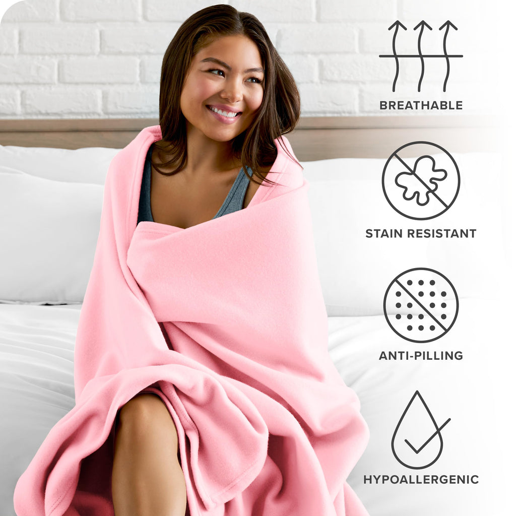 Bare Home Polar Fleece Blanket - King Blanket - Light Pink - Warm & Cozy - Premium Fleece Blanket - Blanket For Bed, Sofa, Campi