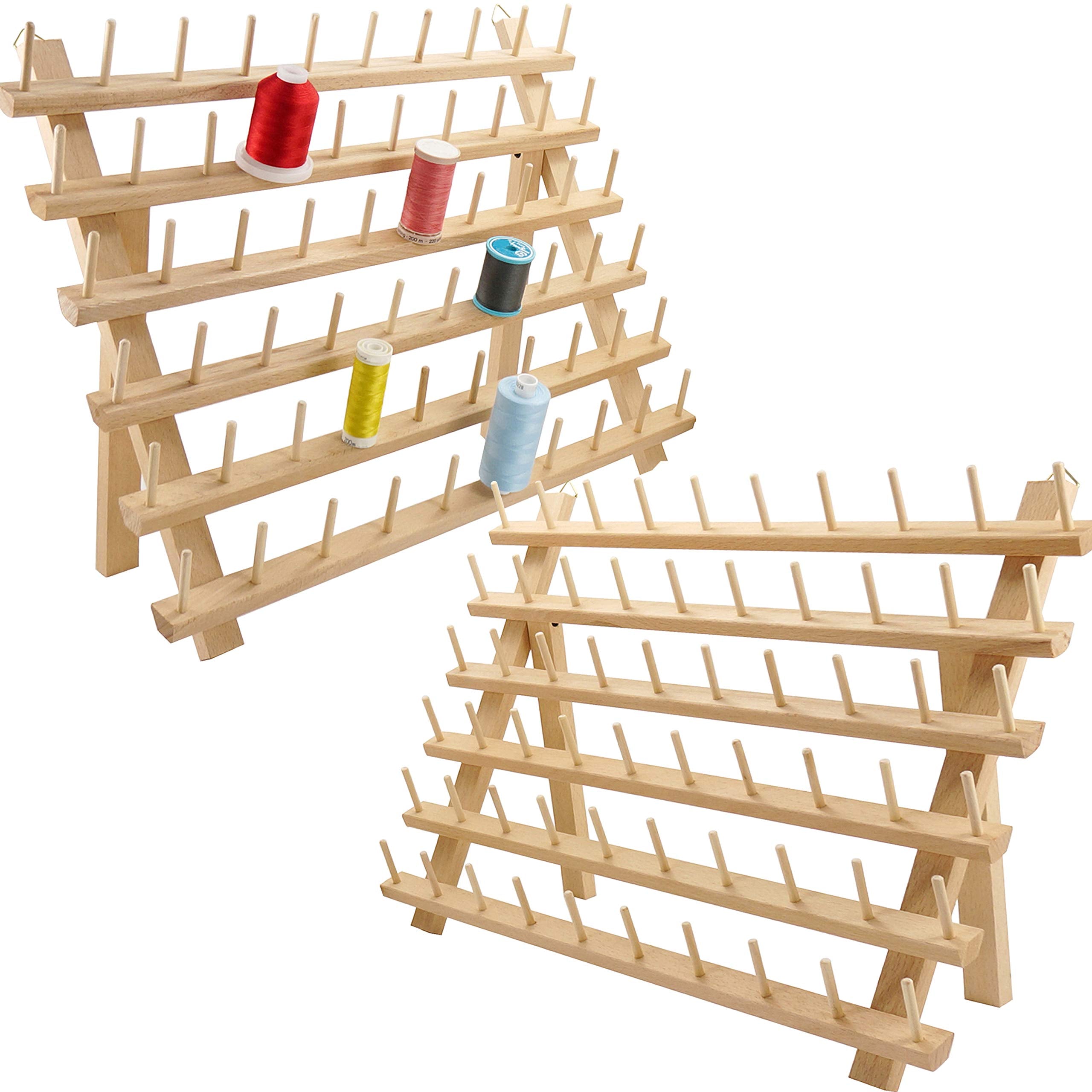 New brothread 2X60 Spools Wooden Thread Rack/Thread Holder Organizer with Hanging Hooks for Embroidery Quilting and Sewing Threa