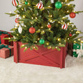 Glitzhome Farmhouse Red Handcrafted Wooden Tree Collar Tree Stand Cover Decorative Christmas Tree Skirt Tree Box, 24.5 L