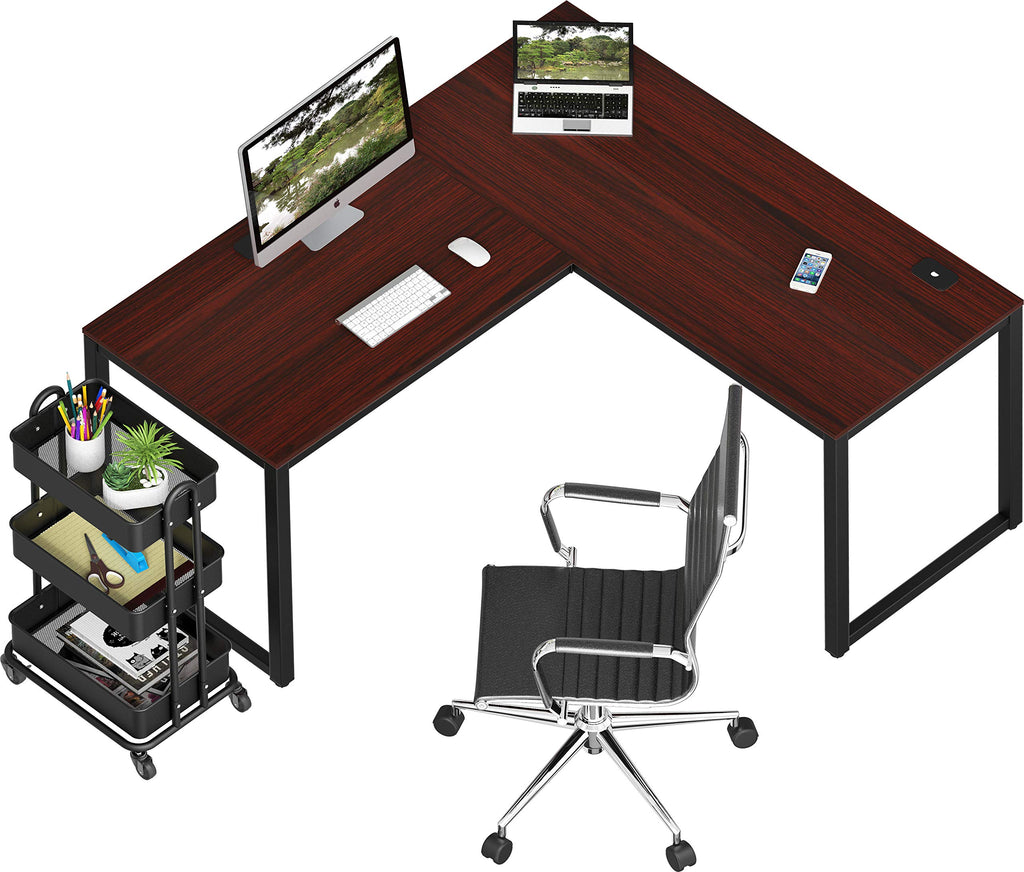 SHW L-Shape Corner Office Computer Desk OD-05A-C Engineered Wood Cherry 55 x 60 Inches