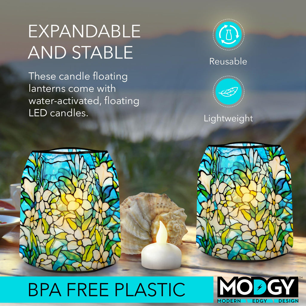 Modgy Luminary Decorative Lanterns For Indoor, Outdoor, Wedding Table Centerpiece Decor 4-Pack, With Flameless Floating Led Cand