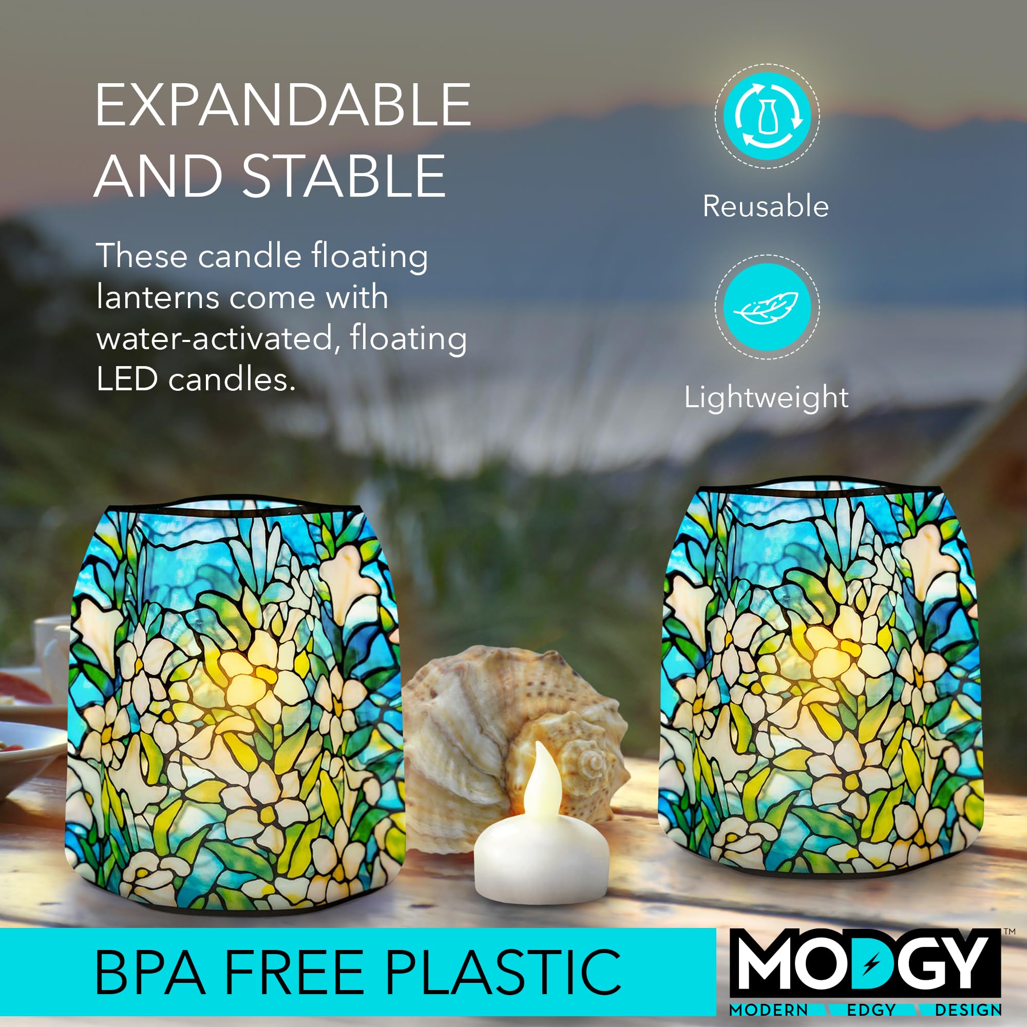 Modgy Luminary Decorative Lanterns For Indoor, Outdoor, Wedding Table Centerpiece Decor 4-Pack, With Flameless Floating Led Cand