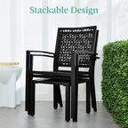 Best Choice Products 3-Piece Outdoor Bistro Set, Stackable Modern Steel Furniture For Porch, Garden W/ 2 Chairs, Table, Geometric Decor - Black