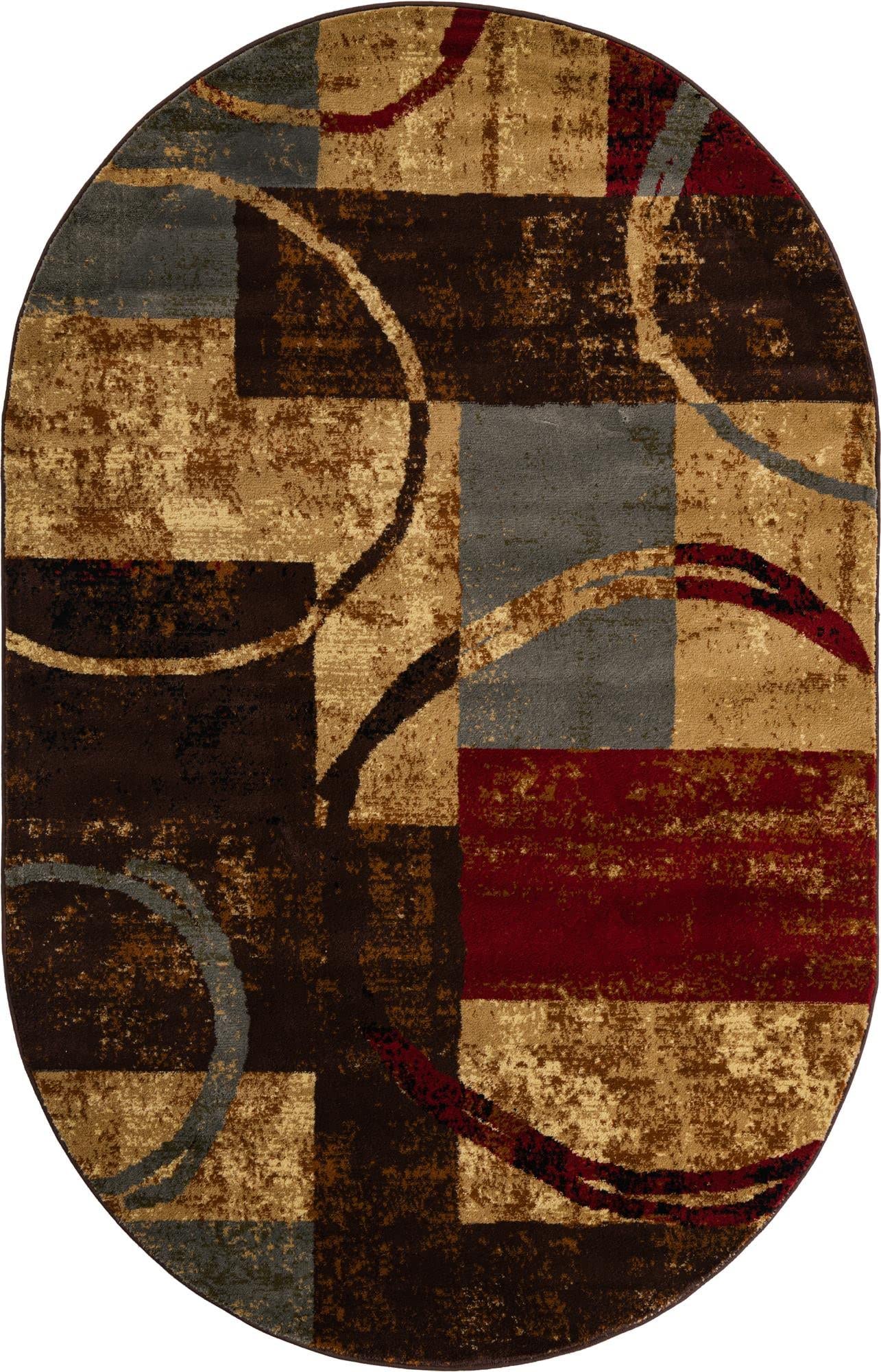 Unique Loom Barista Collection Area Rug - Kouillou (5' 3'' X 8' Oval, Multi/Brown)